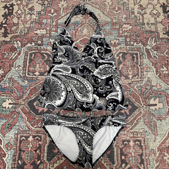 Lands' End Other - Lands' End Swimsuit Tankini Set  Black /Gray Paisley‎ Size 4 Top 6 Bottom